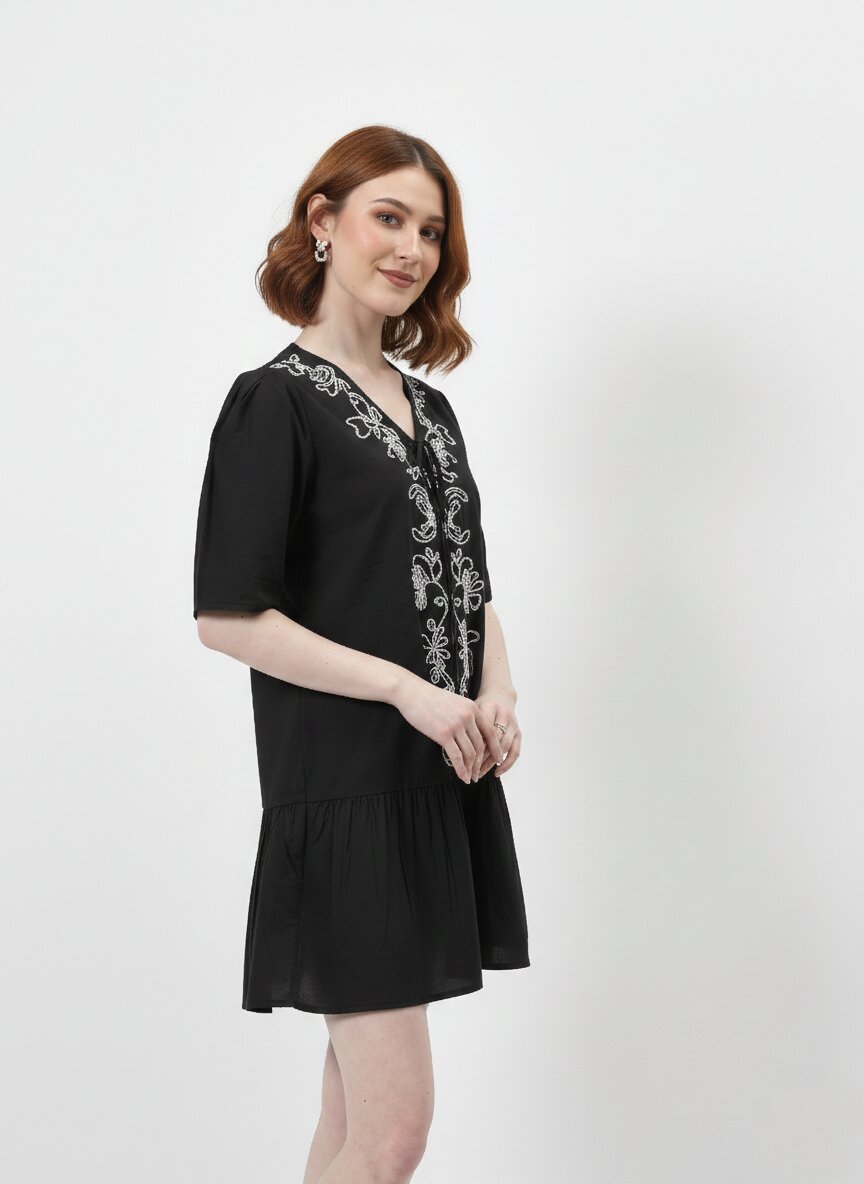 Floral Embroidered Mini Dress-ADR-19730A