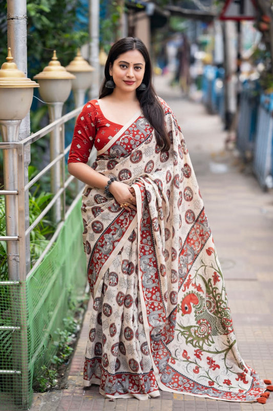 Soft linen saree with shaded style prints.