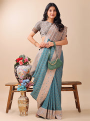 Graceful Blue & Beige Lichi Silk Saree with Elegant Woven Pallu – Timeless Beauty for Every Occasion