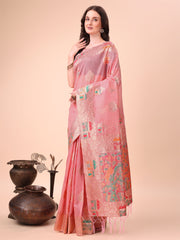 Linen Saree with Multicolor Weaving & Zari Pallu - Elegant & Lightweight for Everyday Grace