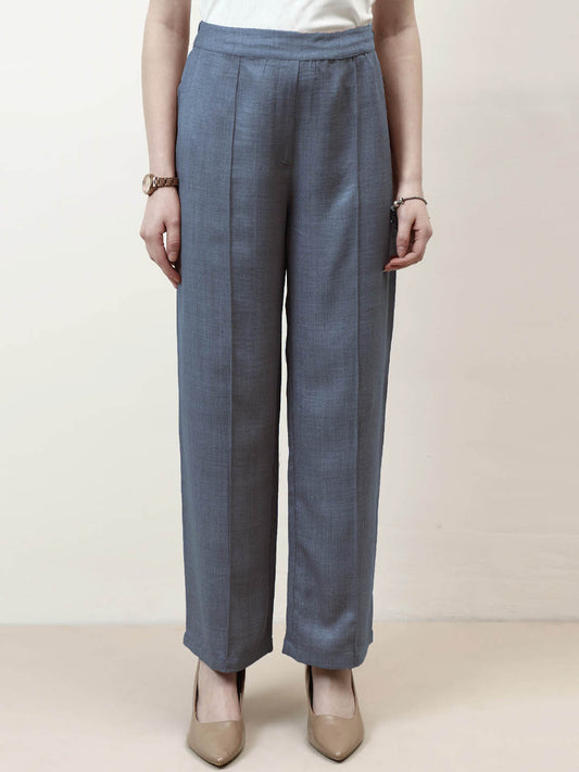 Women Relaxed Straight Leg Easy Wash Pleated Trousers