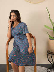 Women's Grey Polka Polyester Wrap Dress