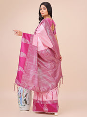 Graceful Light & Dark Pink Silk Saree with Rich Woven Border & Paisley Pallu – Perfect for Festive & Wedding Wear