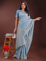 Peach Pink Linen Cotton Saree with Golden Zari Leaf Design & Elegant Pallu – Festive | Office | Daily Wear