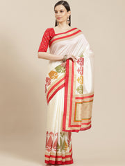 Women's Patola silk Cream Foil Print Designer Saree With Blouse Piece