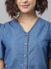 Blue Denim Tie Knot Top and attached Skirt Dress