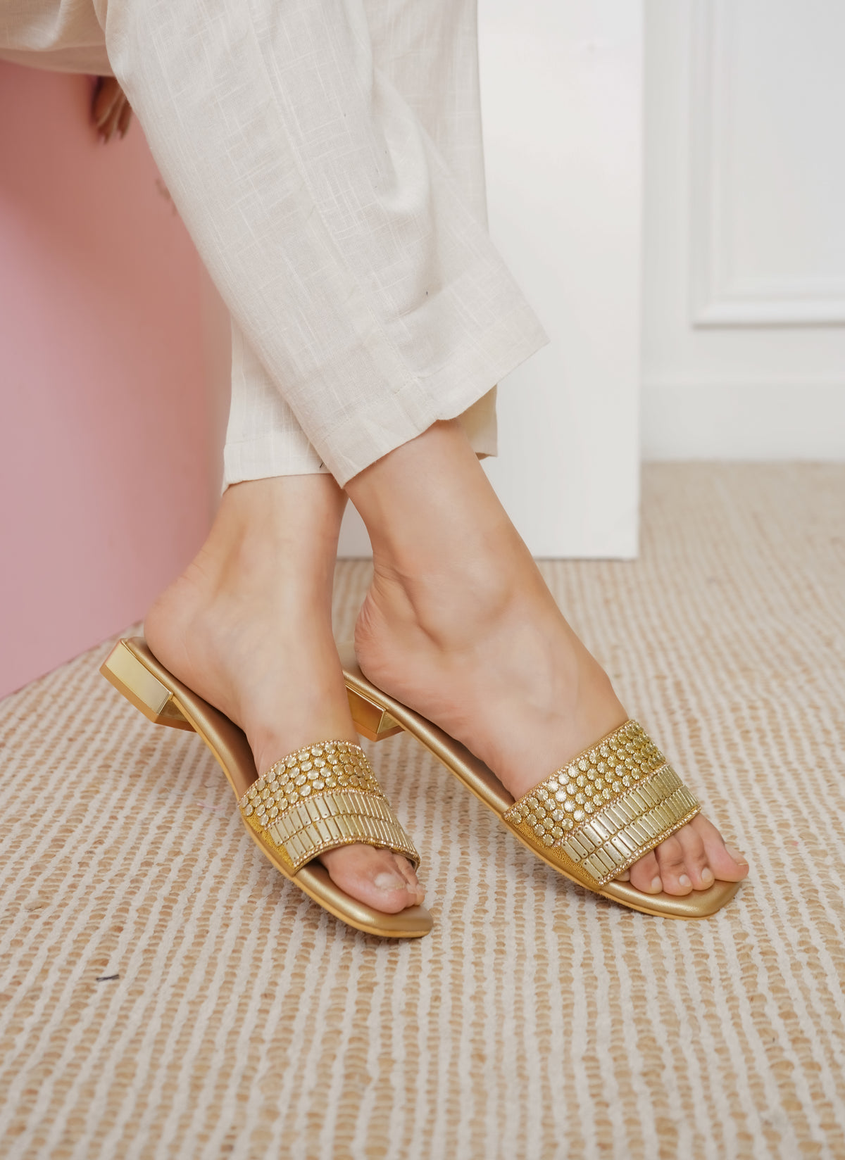 Casual Copper Open Toe Flats Square Toe Slip-On Flats