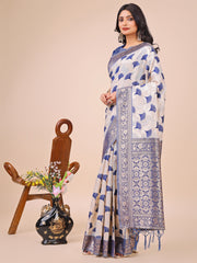 Elegant Linen Cotton Saree with Zari Woven Border and Pallu - Soft Lightweight Saree for Daily, Festive & Office Wear