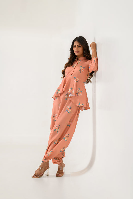 Scarlet Orange Peplum  Dhoti Jumpsuit