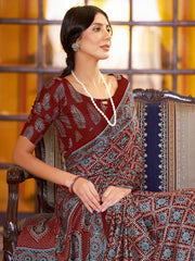 Women's Crepe Printed Designer Saree With Blouse Piece