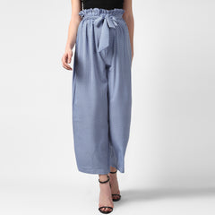 Women's Blue Stripe Paperbag Pants with elasticated waistband