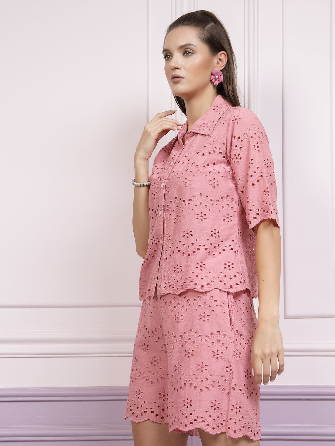 Shiffli Pure Cotton Shirt With Shorts