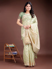 Elegant Peach Pink Linen Cotton Saree for Women – Soft Lightweight Saree with Subtle Self-Weave & Tassel Pallu