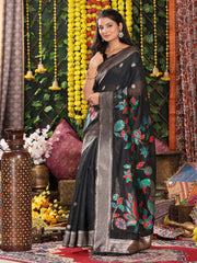 Cream Linen Cotton Saree with Bold Peacock Pallu – Elegant Zari Border Saree for Festive & Party Wear | Lightweight & Soft Fabric