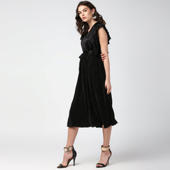 Women's Champagne Gold Satin Pleating Evening Midi Dress