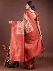 Majestic Red & Grey Silk Saree with Rich Woven Pallu – A Regal Touch for Special Moments