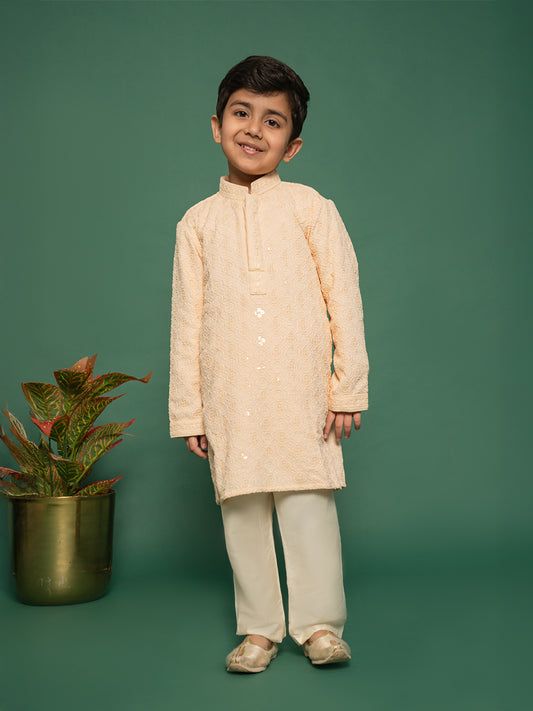 Boys' Peach Kurta And Pyjama Set