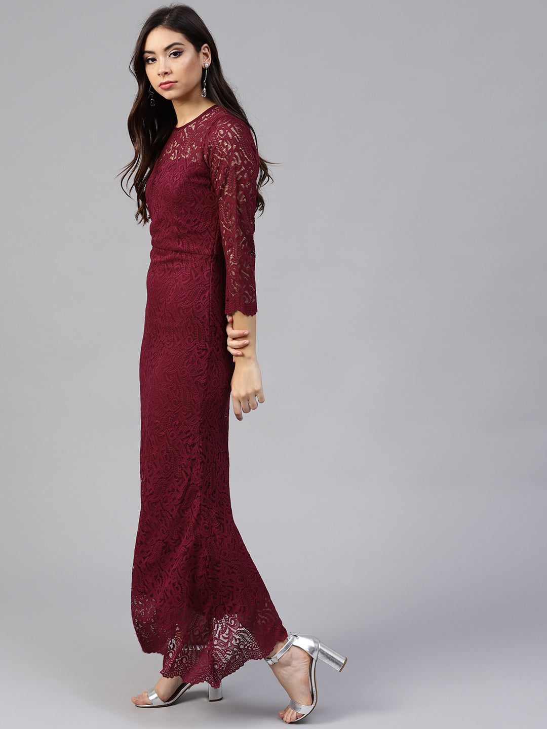 Burgundy Lace Maxi Dress