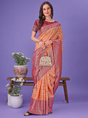 Vibrant Yellow & Blue Lichi Silk Saree with Rich Woven Border and Contrast Blouse – Festive & Wedding Wear