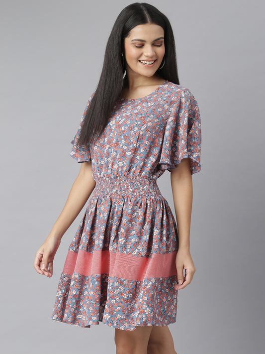 StyleStone Women's Floral Printed Fit and Flare Dress