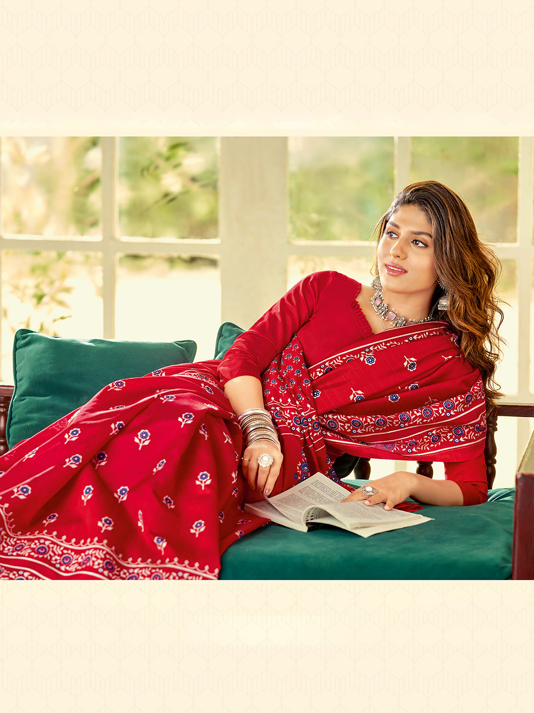 Women's Bhagalpuri Silk Red Printed DesignerSaree With Blouse Piece