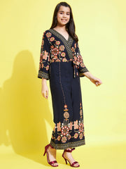 Girls Floral Printed Jumpsuit