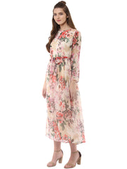 Women's Floral Chiffon Dress with Belt