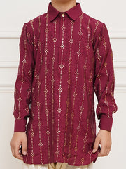 Boys' Wine Kurta and Patiala Set