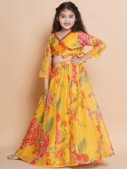 Girls Yellow Printededed Ready to wear Choli & Lehenga