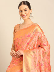 Graceful Banarasi Silk Saree with Zari Woven Border & Floral Jaal - Wedding & Festive Wear