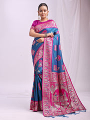 Banarasi Silk Saree with Zari Work - Wedding & Festive Traditional Saree | Temple Border & Royal Motifs | Soft & Shiny Silk Finish