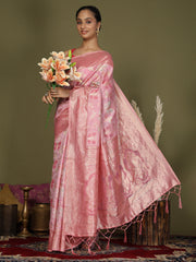 Elegant Peach Cotton Saree with Golden Zari Work – Graceful Comfort for Everyday & Festive Wear