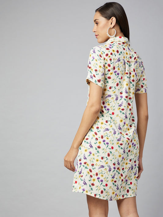 Women's Multi Floral Polyester Shirt Dress