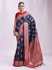 Banarasi Silk Saree with Silver Zari Border & Paisley Design - Festive Wedding Wear | Elegant Traditional Pallu | Soft Silk Finish for Women | Cultural Ethnic Saree