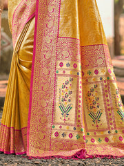 Traditional Kanjivaram Silk Saree in Yellow with Grand Zari Pallu and Matching Blouse