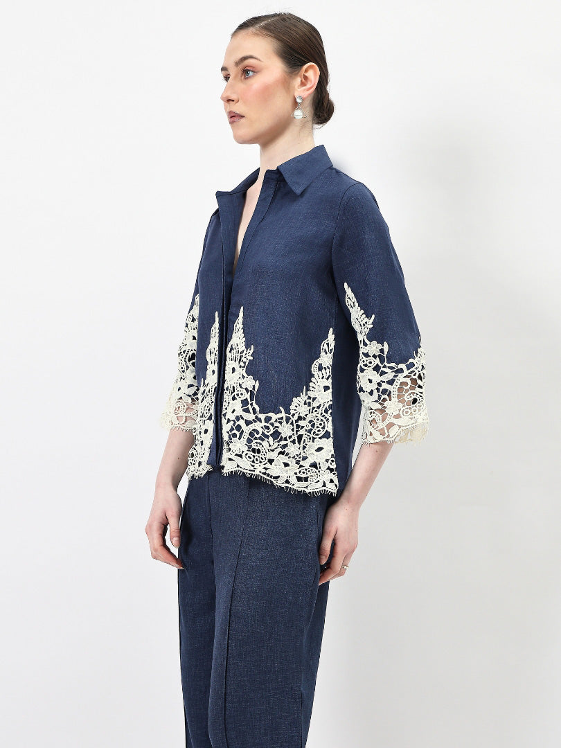 Embellished Embroidered Linen Top