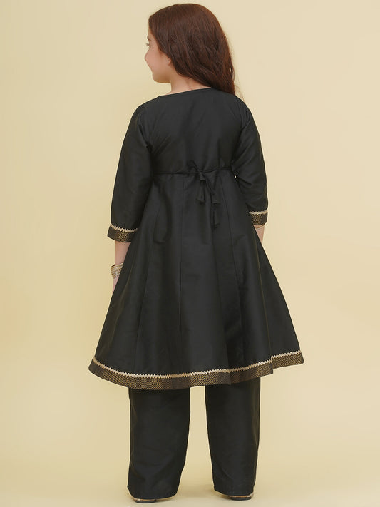 Girls Black Angrakha Kurta with Trousers
