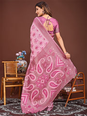 Grace in Every Thread: Pink Patola Linen Cotton Saree Woven with Cultural Elegance
