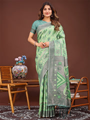 Grace in Every Thread: Pink Patola Linen Cotton Saree Woven with Cultural Elegance