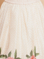 Girls Beige Peacock Printed Ready to wear Lehenga with Choli
