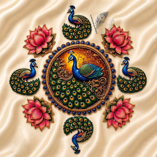 MDF Rangoli Set | Peacock lotus | 9 Pcs