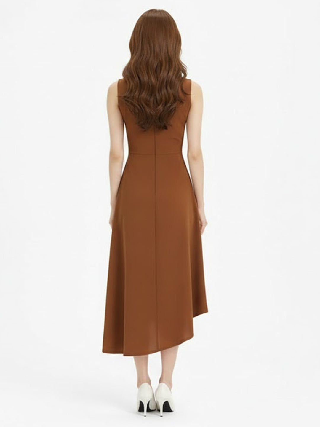 Brown Embroidered Asymmetric Dress-ADR-19902