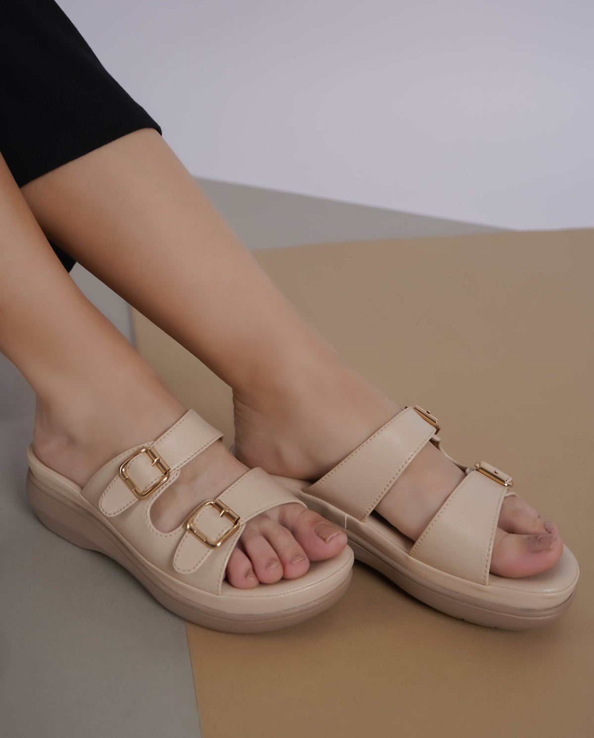 Cream Casual Open Back 1 inch Platform Heels