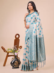 Elegant Linen Cotton Saree with Zari Woven Border and Pallu - Soft Lightweight Saree for Daily, Festive & Office Wear