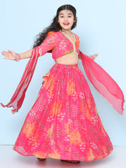 Girls Pink Multi Digital Printededed Ready to wear Lehenga & Choli with Dupatta