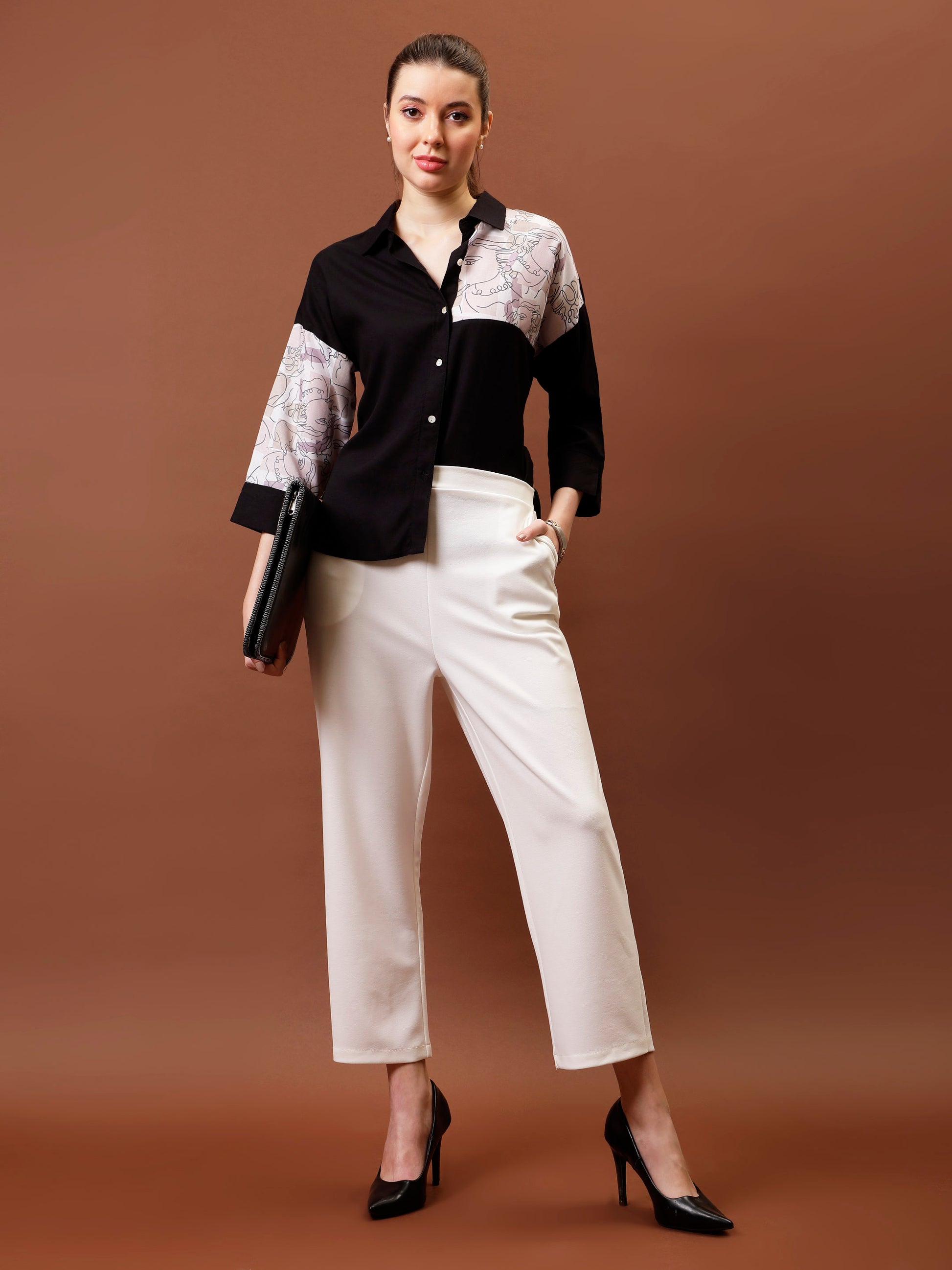 Applique Cotton Shirt Style Top