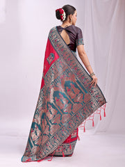 Banarasi Silk Saree with Zari Work - Wedding & Festive Traditional Saree | Temple Border & Royal Motifs | Soft & Shiny Silk Finish