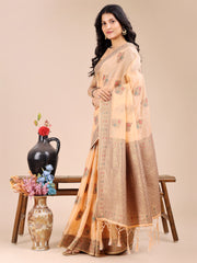 Elegant Cream Cotton Saree – Timeless Charm with Floral Detailing