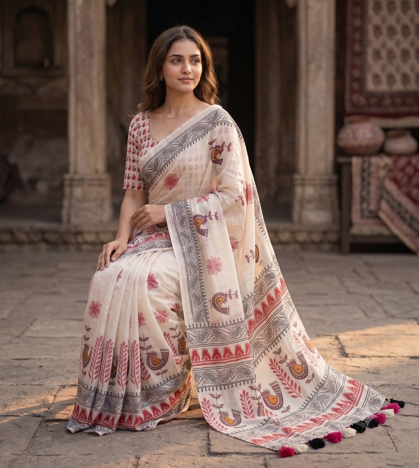 Soft linen saree with shaded style prints.