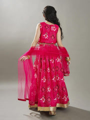 Girls Pink Digital Print Ready to Wear Lehenga With Choli